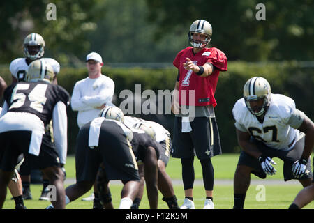 New Orleans, Louisiana, USA. 25. August 2015. New Orleans Saints quarterback Luke McCown (7) während der New Orleans Saints-Trainingslager in der New Orleans Saints Schulungseinrichtung in New Orleans, Louisiana Stephen Lew/CSM/Alamy Live-Nachrichten Stockfoto