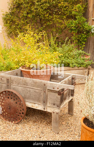 rustikale Einrichtung, eine alte Schubkarre, Roblar Weingut, Santa Ynez, Kalifornien Stockfoto