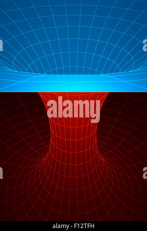 Ein Wurmloch oder Einstein-Rosen-Brücke, ist eine hypothetische Verknüpfung zwischen zwei verschiedenen Punkten in der Raumzeit. Stockfoto