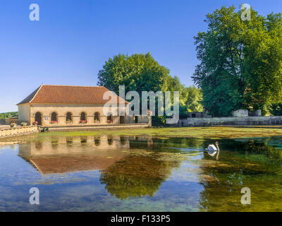 Alte restaurierte öffentlichen Waschplatz und Teich, Nuits-Sur-nahegelegenen, Yonne, Frankreich. Stockfoto