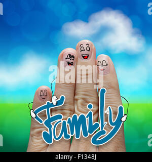 Finger-Familie reist am Strand und Familie Wort als Konzept Stockfoto