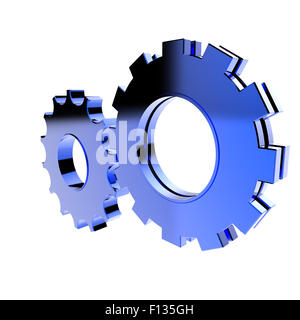 3D blaue Zahnrad Zahnrad auf weißem Hintergrund Stockfoto