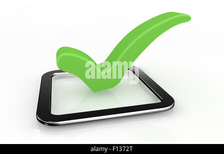 Grünes Häkchen isoliert auf weißem Hintergrund. Stockfoto