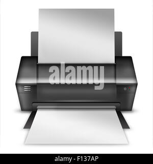 Realistische moderne Drucker isoliert auf weißem Hintergrund. Sehr detaillierte Darstellung. Stockfoto