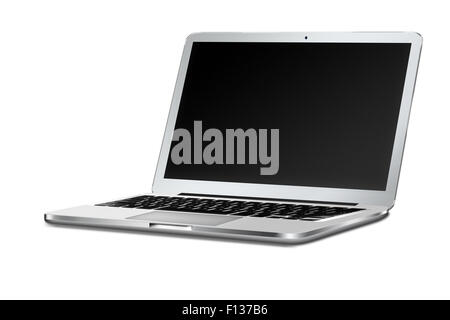 Modernen Laptop mit schwarzen Bildschirm und Schatten isoliert auf weißem Hintergrund. Sehr detaillierte Darstellung. Stockfoto