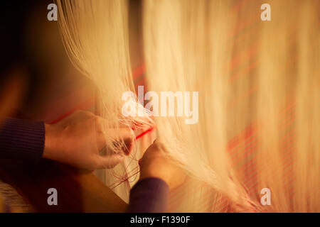 Weaver machen Seidentuch, Luang Prabang, Laos, März 2009. Stockfoto