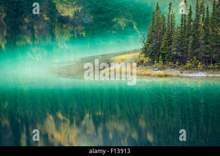 Grüne Wasser des Emerald Lake, in der Nähe von Carcross, Yukon Territorien, Kanada, September 2013. Stockfoto