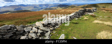 Sommer, Gipfel Cairn der High Street fiel, Nationalpark Lake District, Cumbria, England, UK.  High Street fiel Stockfoto