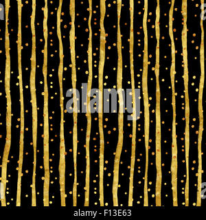 Gold Dots Faux Folie metallischen Streifen schwarzen Muster Hintergrundtextur Stockfoto