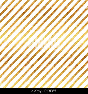 Goldenen Streifen Faux Folie Metallic White Background gestreifte Muster Textur Stockfoto