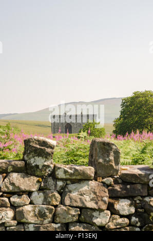 Historic Scotland Hermitage Castle, von der Kapellen Ruinen Liddesdale, Nr. Newcastleton, Scottish Borders, Vereinigtes Königreich Stockfoto