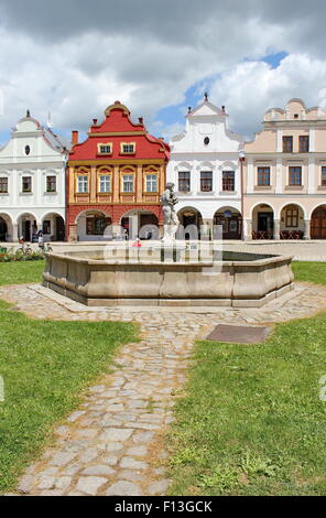 Plaza mit gut erhaltenen Renaissance und barocke Häuser, Telc, Mähren, Tschechische Republik Stockfoto