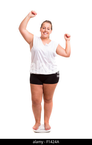 Große Frau sehr glücklich mit den Ergebnissen der ihre neue Diät Stockfoto