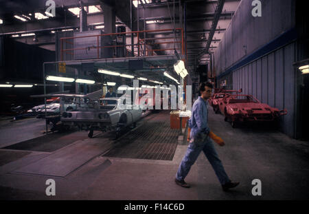 Die Produktionslinie Ferrari in Maranello-Fabrik in Italien 1987 Stockfoto