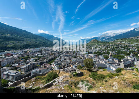 Blick über Sion, Sion, Kanton Wallis, Schweiz Stockfoto