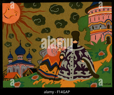 1920S 1930S ART-DECO-MALEREI RUSSISCHE PAAR TRAGEN AUFWENDIGE TRACHTEN VON KÜNSTLER SCHADRINE Stockfoto