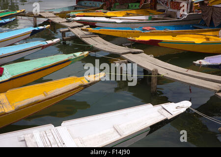 Indien, Jammu & Kaschmir, Srinagar, bunte Bug von Shikara-Taxi-Boote auf Dal-See Stockfoto