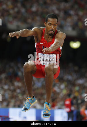 Peking, China. 27. August 2015. Christian Taylor der Vereinigten Staaten konkurriert, während die Männer Dreisprung Finale bei den Weltmeisterschaften 2015 in das "Vogelnest" Nationalstadion in Peking, Hauptstadt von China, 27. August 2015. Bildnachweis: Wang Lili/Xinhua/Alamy Live-Nachrichten Stockfoto