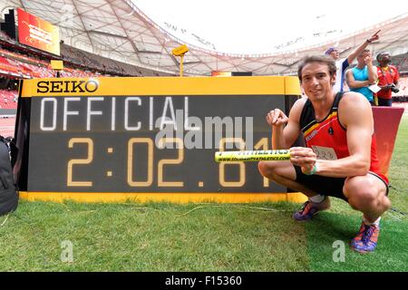 Peking, China. 27. August 2015. IAAF Weltmeisterschaften im National Stadium, auch bekannt als Vogelnest, in Peking, China, 27. August 2015. Frederic Xhonneux im Bild während der 800 m Medien Rennen Credit: Action Plus Sport/Alamy Live News Stockfoto