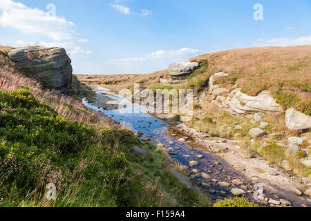 Kinder Tore auf der westlichen Seite der Kinder Scout im Sommer. Derbyshire Peak District National Park, England, Großbritannien Stockfoto