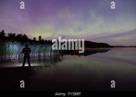 Åland, Ostsee, Finnland, 27. August 2015. Eine seltene Sommer Sichtung der Northern Lights als weit südwärts als die åländischen Schären in der finnischen Ostsee. Bildnachweis: Rob Watkins/Alamy Live-News Team Stockfoto