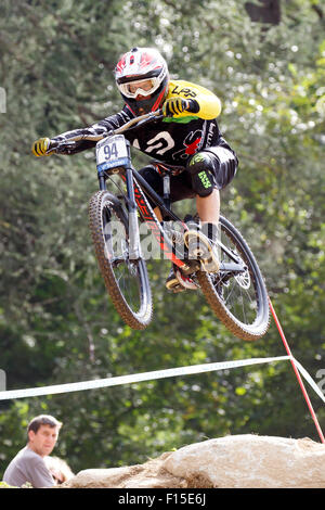 Val Di Sole, Italien - 22. August 2015: BARANEK Rastislav in Aktion während der Mens Elite Downhill letzten WM Stockfoto