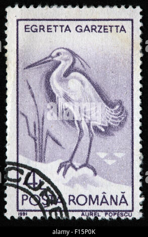 1991 Posta Romana Egretta Garzetta Egret Aurel Popescu Stempel Stockfoto