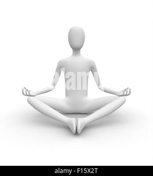 Weißer Mann, meditieren in Butterfly-Pose, Vorderansicht. Weißen Hintergrund. 3D Bild Stockfoto