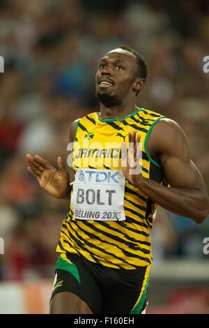 Peking, China. 27. August 2015. Usain Bolt (JAM) Leichtathletik: 15. IAAF World Championships in Athletics Herren 200m Finale im Beijing National Stadium in Peking, China. Bildnachweis: Takashi Okui/AFLO/Alamy Live-Nachrichten Stockfoto