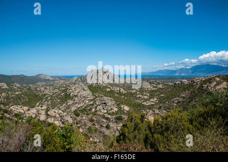 Felsige Landschaft, Agriates Wüste, Desert des Agriates, Santo-Pietro-di-Tenda, Korsika, Frankreich Stockfoto