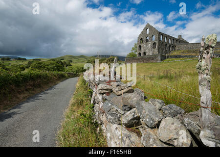 Industrie-Archäologie: die dramatische Ruinen von Ynys y Pandy stillgelegten Slate Mill, Cwmystradllyn, Snowdonia-Nationalpark Stockfoto