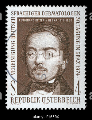 Österreich - CIRCA 1974: Briefmarke gedruckt von Österreich zeigt Ferdinand Ritter von Hebra, ca. 1974 Stockfoto