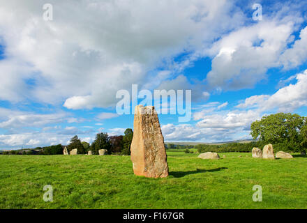 Lange Meg und ihre Töchter, einen Steinkreis in Eden Valley, Cumbria, England UK Stockfoto