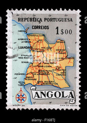 Briefmarke gedruckt in Angola zeigt eine Karte von Angola, ca. 1955 Stockfoto