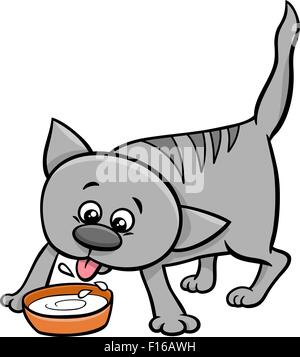 Cartoon-Illustration der Katze oder Kätzchen Tier Charakter Trinkmilch Stock Vektor