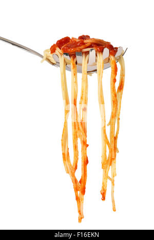 Spaghetti-Sauce und Pasta isoliert auf weißem Hintergrund Stockfoto