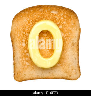 Isolierte Toast mit Butter-Nummer 0 Stockfoto