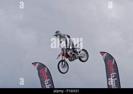 Die Bucks County Show, UK. 27. August 2015. Bolddog, Hondas offizielle Motorrad Stunt Display Team. © Scott Carruthers Stockfoto