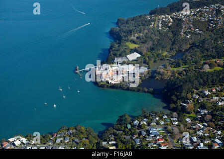 Chelsea Zuckerraffinerie, Birkenhead, Auckland, Nordinsel, Neuseeland - Antenne Stockfoto