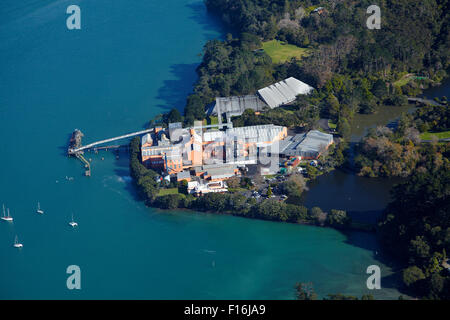 Chelsea Zuckerraffinerie, Birkenhead, Auckland, Nordinsel, Neuseeland - Antenne Stockfoto