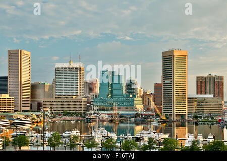 Skyline und Inner Harbor in Baltimore, Maryland USA Stockfoto