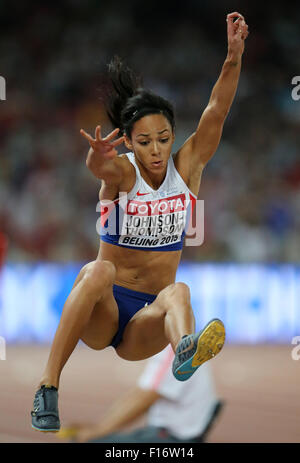 Peking, China. 28. August 2015. Katarina Johnson-Thompson von Großbritannien in Aktion während der Weitsprung Frauen Finale in Peking 2015 IAAF World Championships im National Stadium, auch bekannt als Vogelnest, in Peking, China, 28. August 2015. Foto: Michael Kappeler/Dpa/Alamy Live News Stockfoto