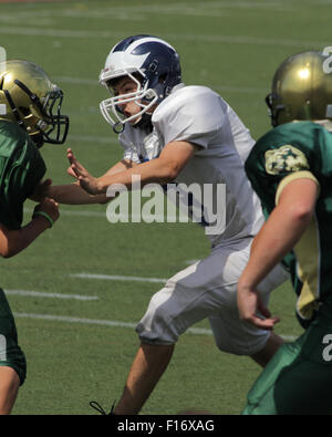 27. August 2015 - New York, New York, USA - High School Junior Varsity Fußballtraining in Brooklyn, New York, Tech vs. New Dorp, Foto von John M. Mantel am 27. August 2015. (Kredit-Bild: © John Marshall Mantel über ZUMA Draht) Stockfoto