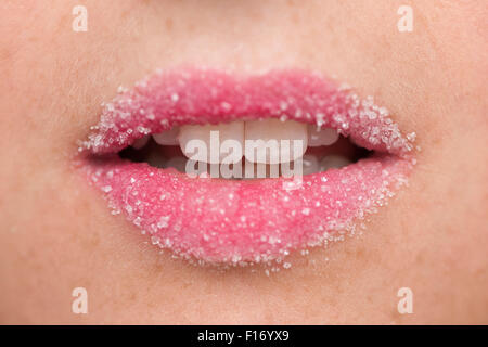 Candy bedeckt Lippen hautnah Stockfoto