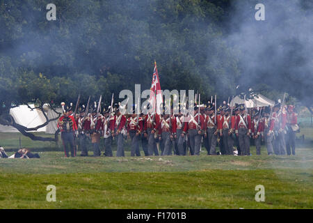 Reenactment der 33rd Regiment Fußsoldaten im Kampf Stockfoto