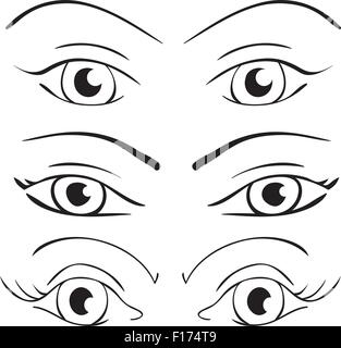 Vektor-Illustration. Setzen Sie weiblichen Augen auf weißem Stock Vektor