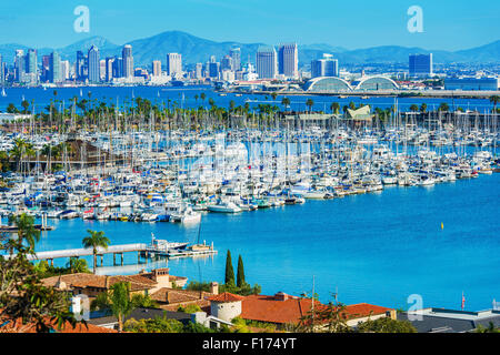 Panorama von San Diego, Kalifornien, USA. San Diego North Bay, Skyline, Shelter Island und dem Pazifischen Ozean-Blau Stockfoto