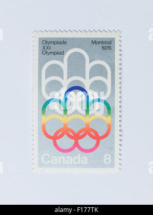 Eine kanadische 8-Cent-Briefmarke zum Gedenken an die Olympischen Sommerspiele 1976 in Montreal, Kanada. Stockfoto