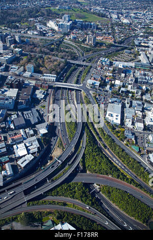 Autobahnkreuz (offiziell zentralen Autobahnkreuz), Newton, Auckland, Nordinsel, Neuseeland - Antenne Stockfoto