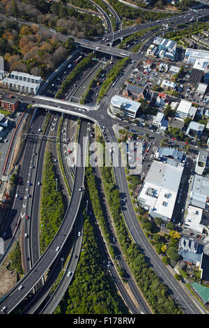 Autobahnkreuz (offiziell zentralen Autobahnkreuz), Newton, Auckland, Nordinsel, Neuseeland - Antenne Stockfoto